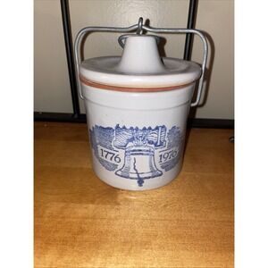Vintage Bicentennial 1776 - 1976 Stone Ware Crock with Lid Liberty Bell